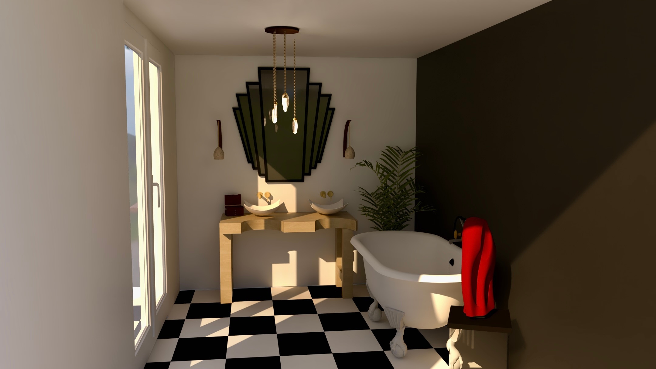 Art Déco damier clawfoot