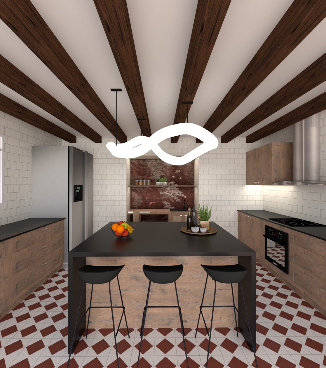 Cuisine poutrelles sombres