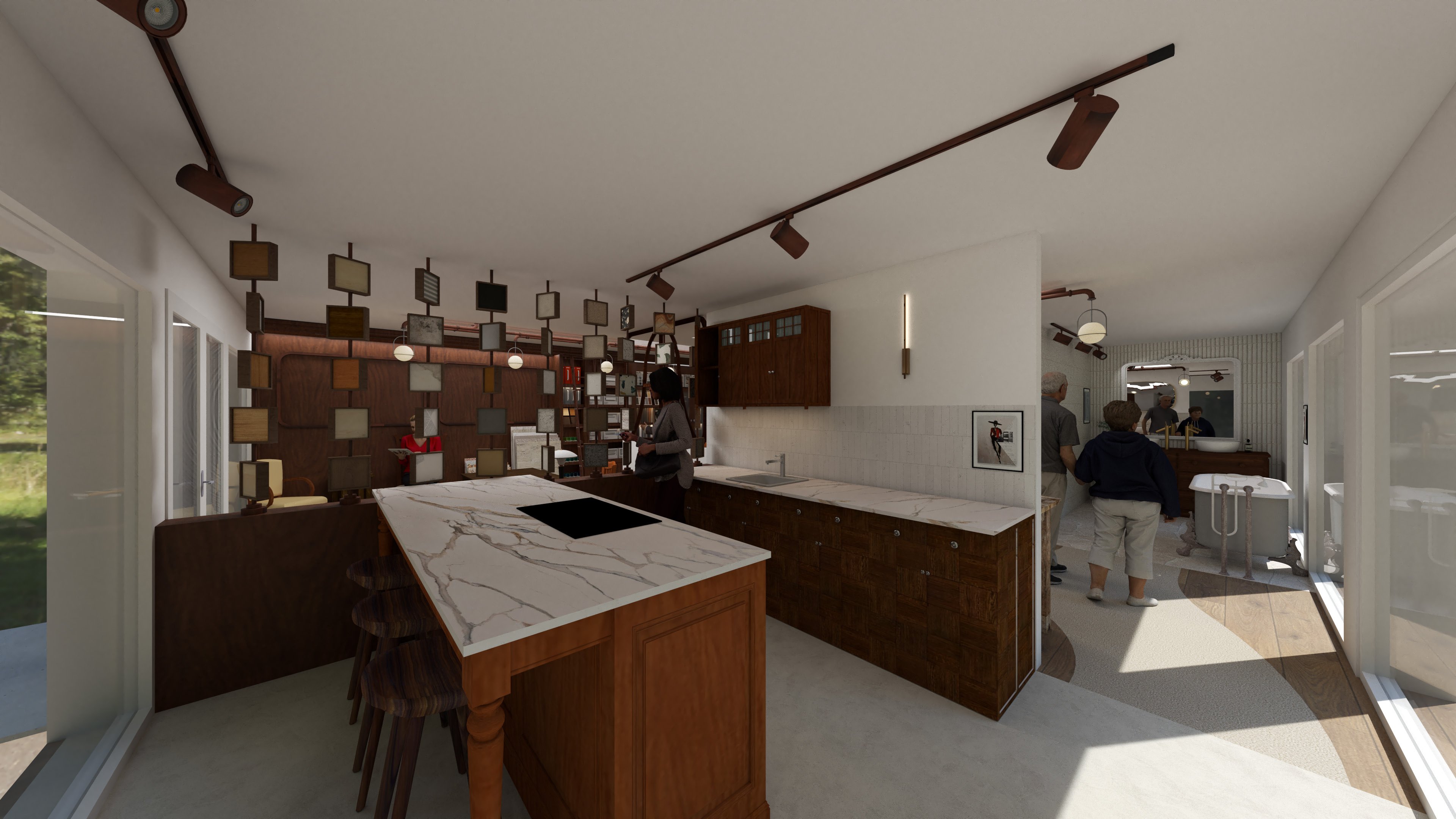 Cuisine showroom Maneho îlot marbre